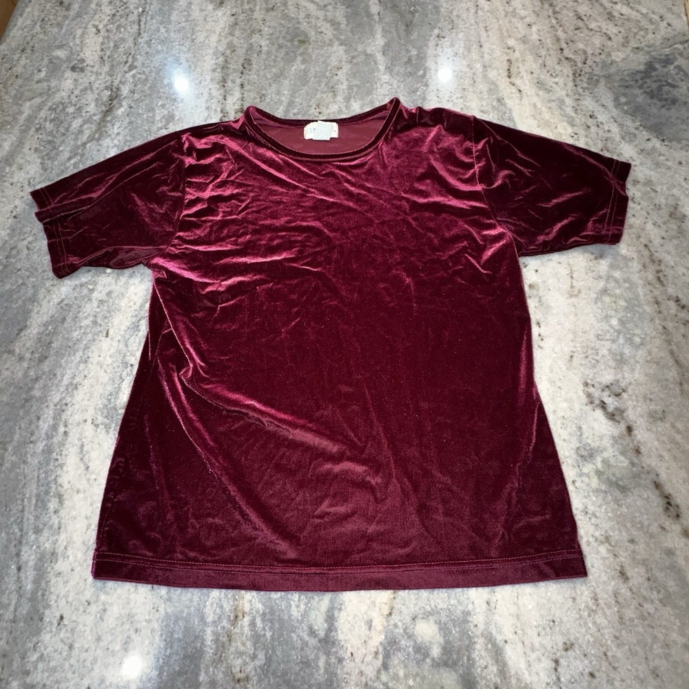 Vintage‎ Just Clothes XL Maroon Short Sleeve Velour Faux Velvet Shirt